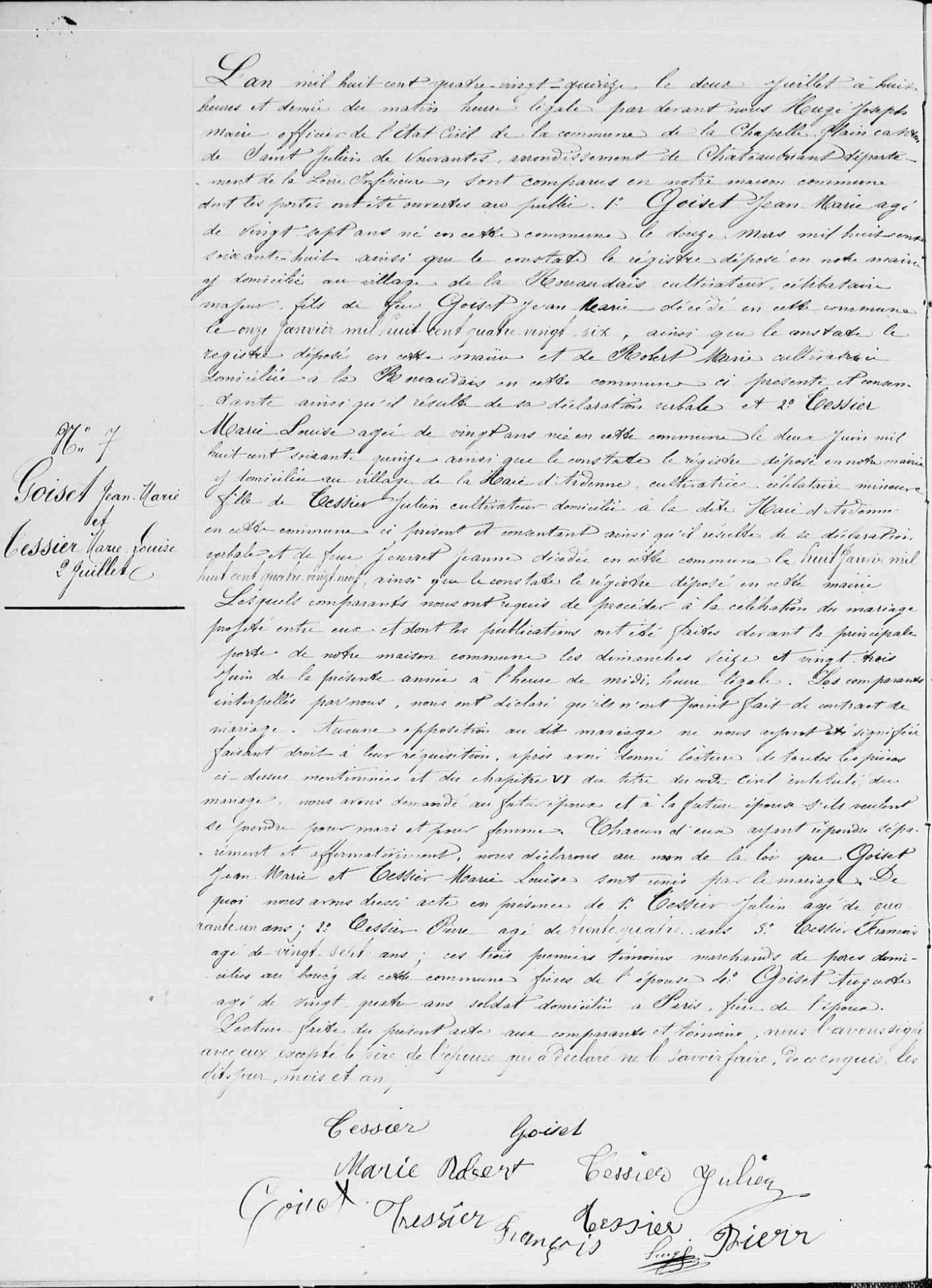 Goiset Jean Marie 1868 1936 Tessier Marie Louise mariage 1896